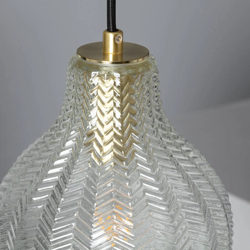 Hanglamp glas Ribbel e27 Retro goud
