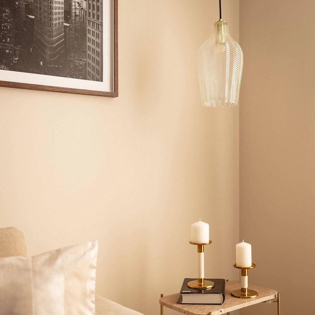 Hanglamp glas Ribbel e27 Retro goud