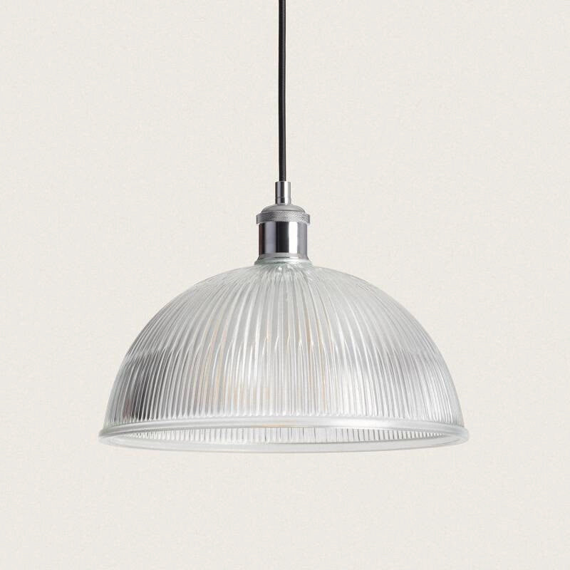 Hanglamp Glas ribbel e27 fitting 30 cm