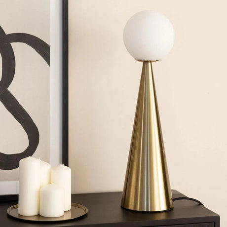 Tafellamp goud met opaalglazen kap E14 fitting stekker & schakelaar 'Elissa' - FOIR