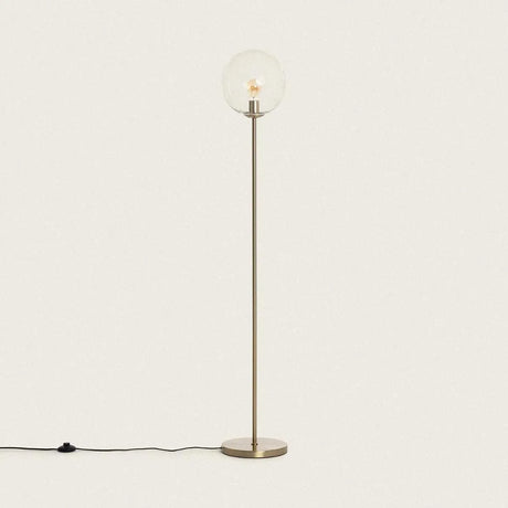 Vloerlamp goud met glazen kap e27 fitting schakelaar en stekker 