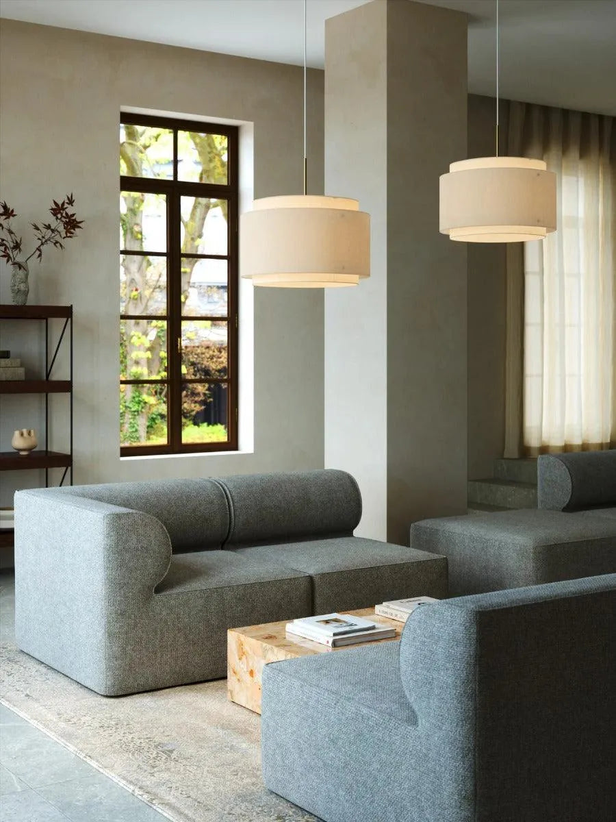 hanglamp eetkamer met e27 fitting en beige stoffen kap 
Sofie Lefèvre
