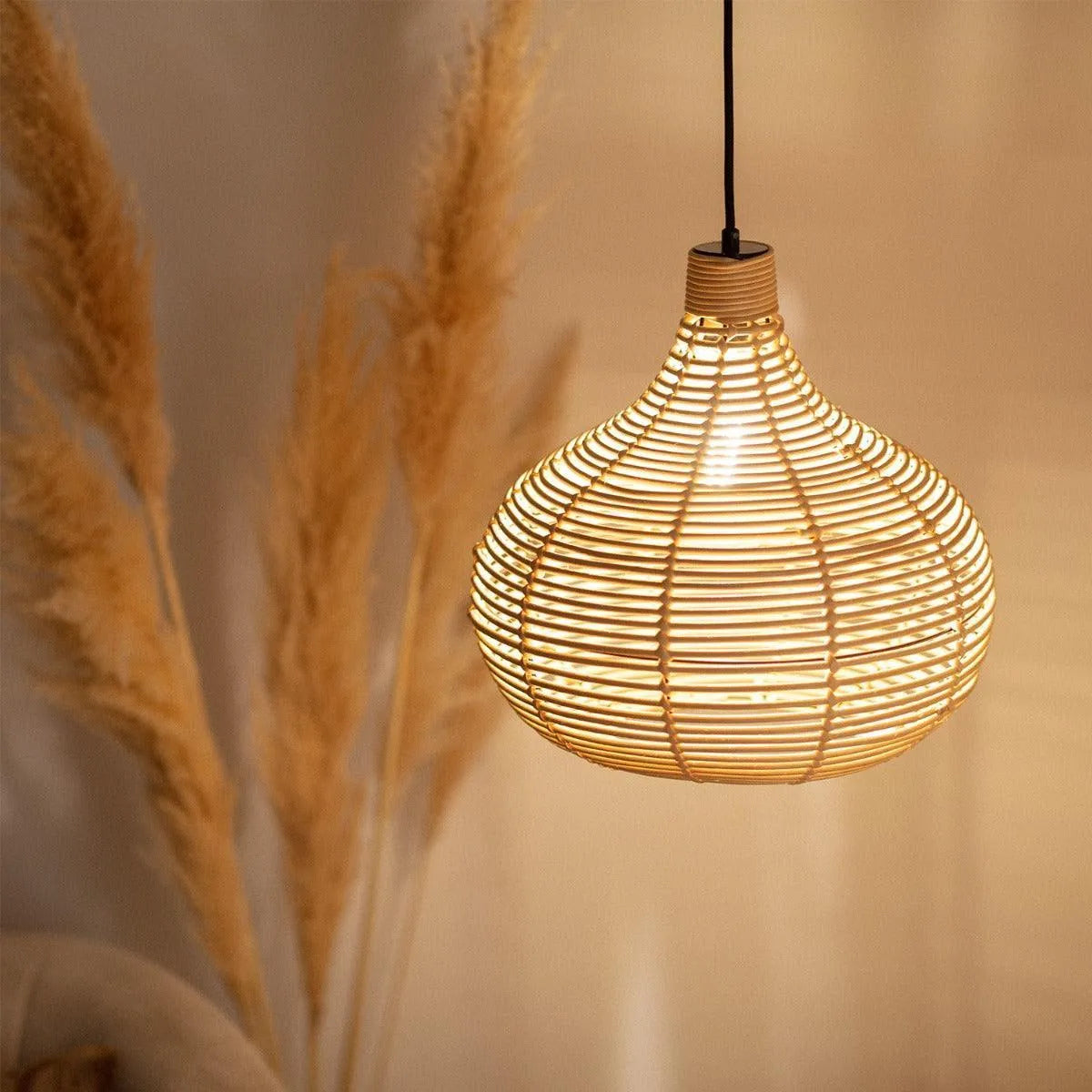 Design hanglamp e27 fitting gevlochten hout 