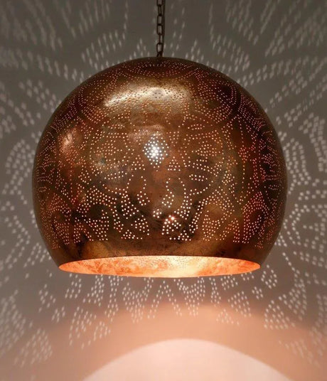 Open koperen hanglamp filigrain groot e27 fitting koper
