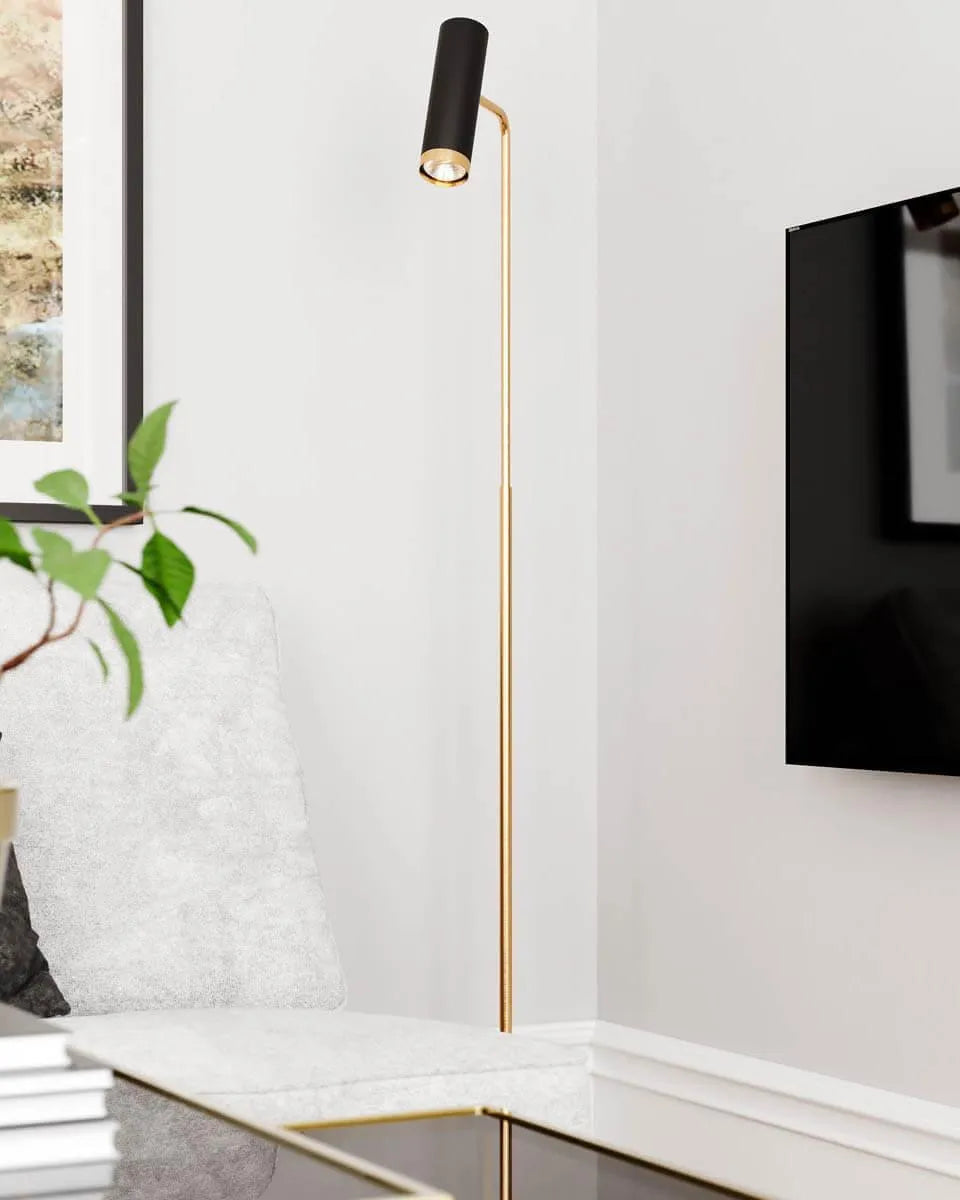 Mat zwart gouden vloerlamp met schakelaar en Gu10 fitting By Rydens Puls - FOIR