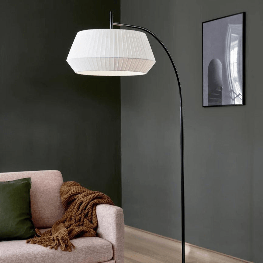 Witte vloerlamp met vloerschakelaar E27 fitting en stoffen kap Nordlux Dicte 2112414001 - FOIR