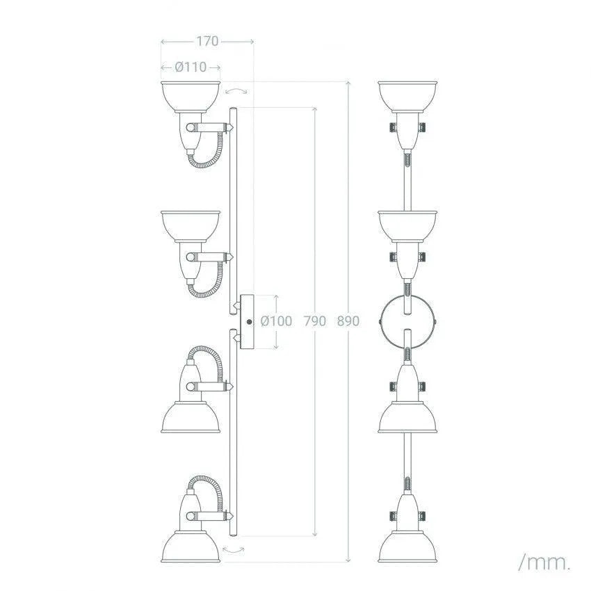 Plafondlamp zwart goud 4 kappen 'Haines' plafondspot E14 fitting  79cm