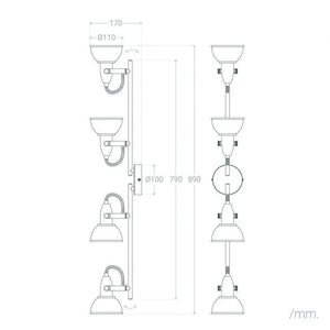Plafondlamp zwart goud 4 kappen 'Haines' plafondspot E14 fitting  79cm