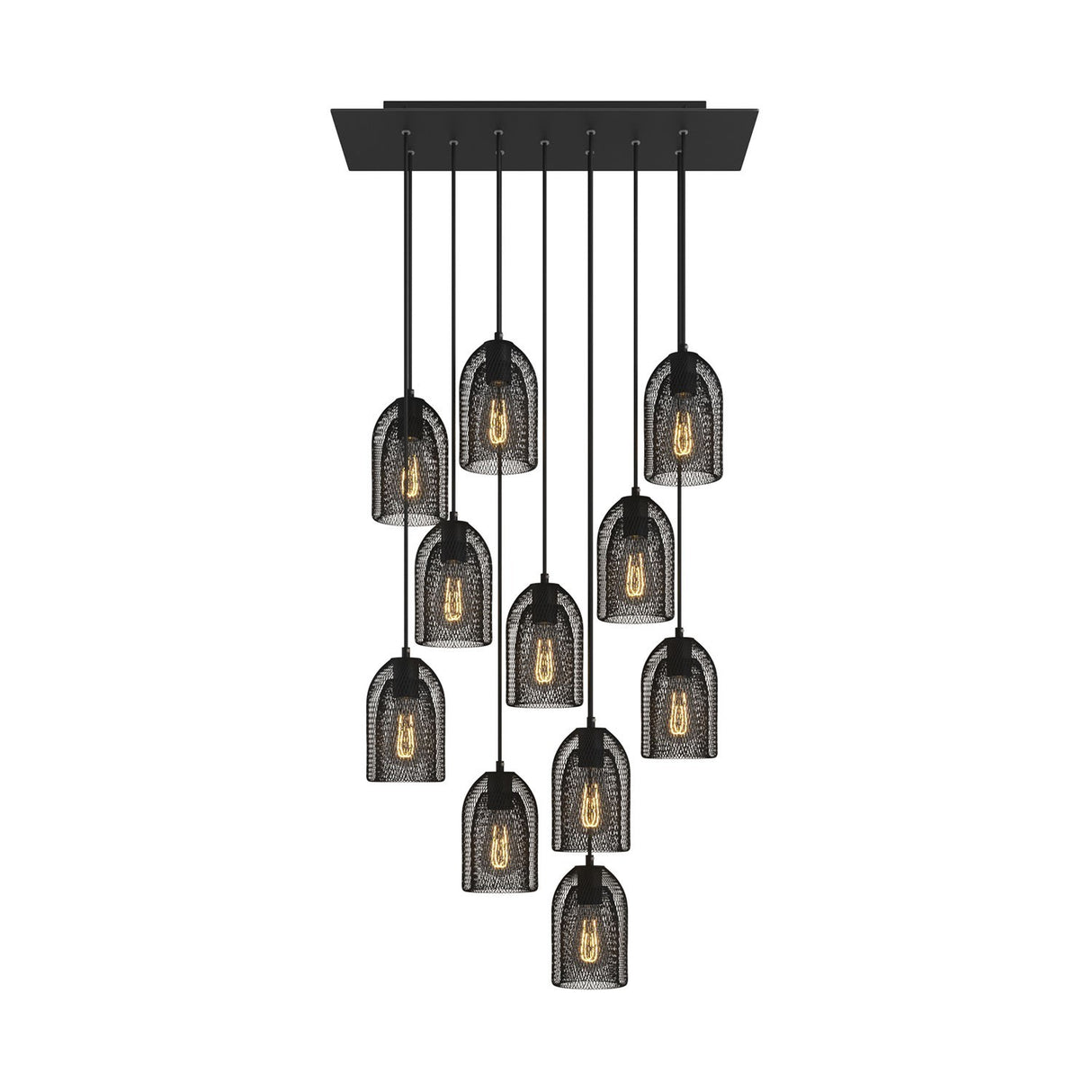 Hanglamp zwart 11 lampen groot eettafel - Metalen kappen