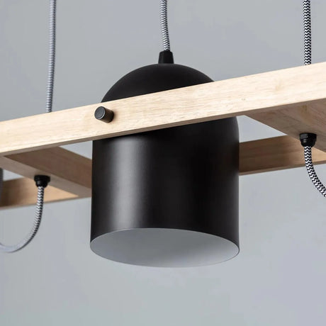 Verstelbare hanglamp zwart met hout 'Jasper' 3 kappen 78 cm E27 - FOIR