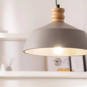 hanglamp mat grijs met houten element