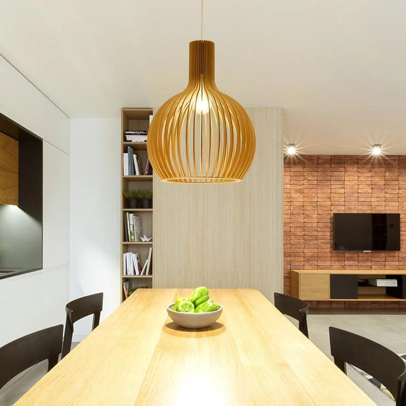 Hanglamp hout 'Bois' zwart / blank hout E27 design