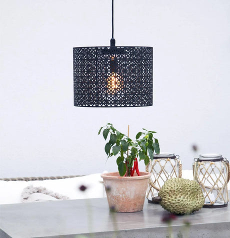 hanglamp ip44 metaal zwart e27 fitting rond