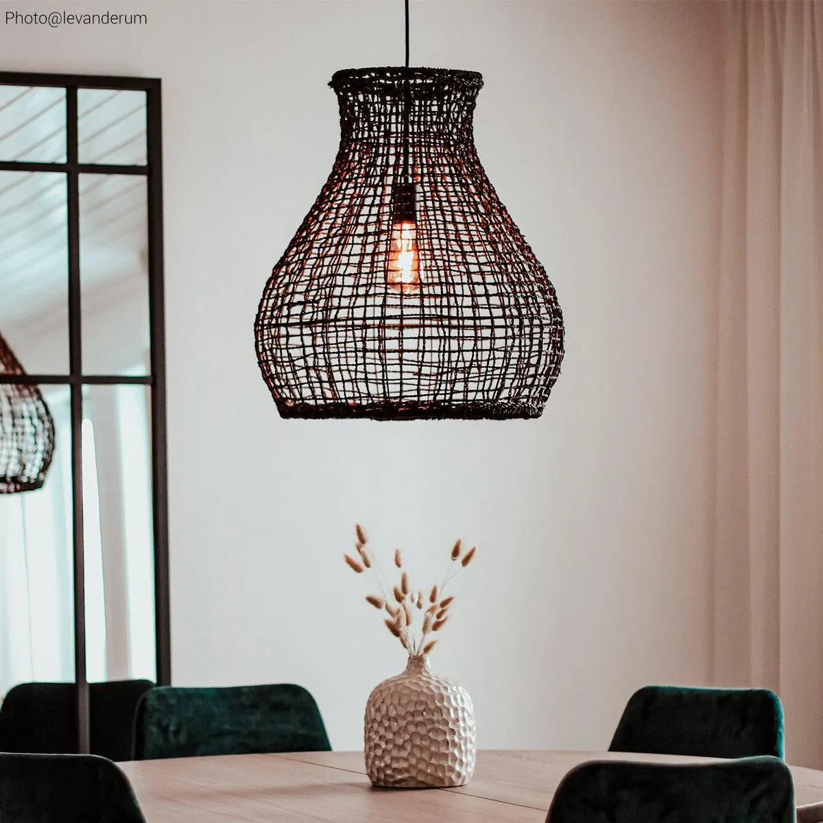Hanglamp zwart seagrass by rydens led lamp rond zeegras lamp
 