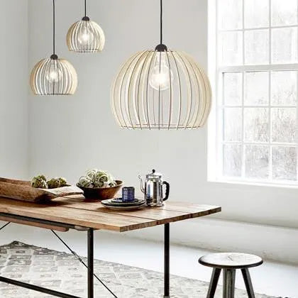 Hanglamp verlichting chino 40 hout rond e27 fitting