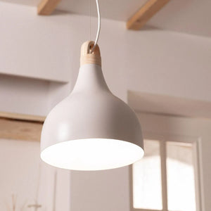 Witte hanglamp met hout metaal e27 fitting 