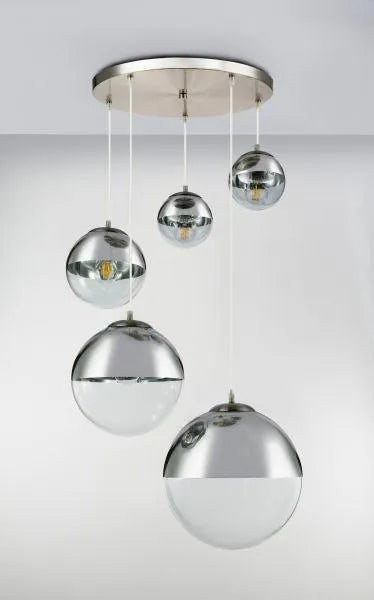 hanglamp 5 glazen bollen zilver e27 fitting