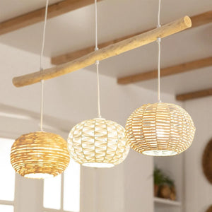 Hanglamp houten balk de linde balk led lamp gevlochten e27 rotan 