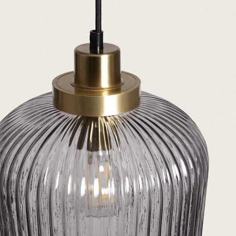 Hanglamp smokeglas metaal en goud E27 fitting 'Vester' - FOIR