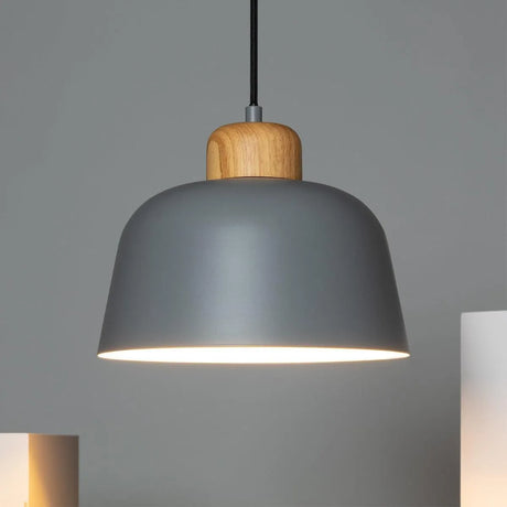 Hanglamp design 'Mawa' e27 fitting metaal hout grijs 260mm - FOIR