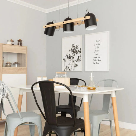Verstelbare hanglamp zwart met hout 'Jasper' 3 kappen 78 cm E27 - FOIR