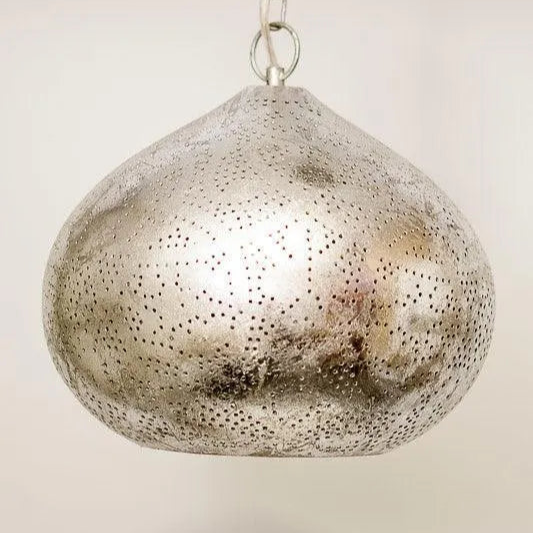 Marokkaanse hanglamp 'Pumkin' oosterse hanglamp filigrain stijl - pompoen - vintage zilver E27 fitting 30 cm