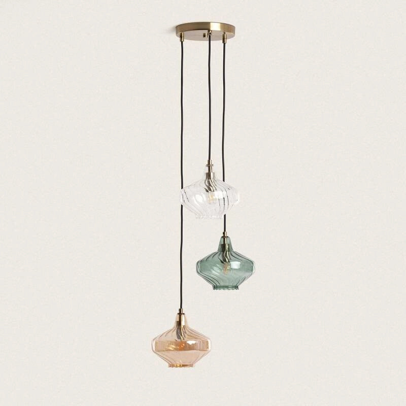 Hanglamp glas gekleurd rond 3x e27 fitting