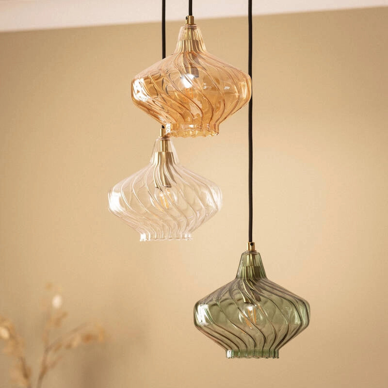 Hanglamp glas gekleurd rond 3x e27 fitting