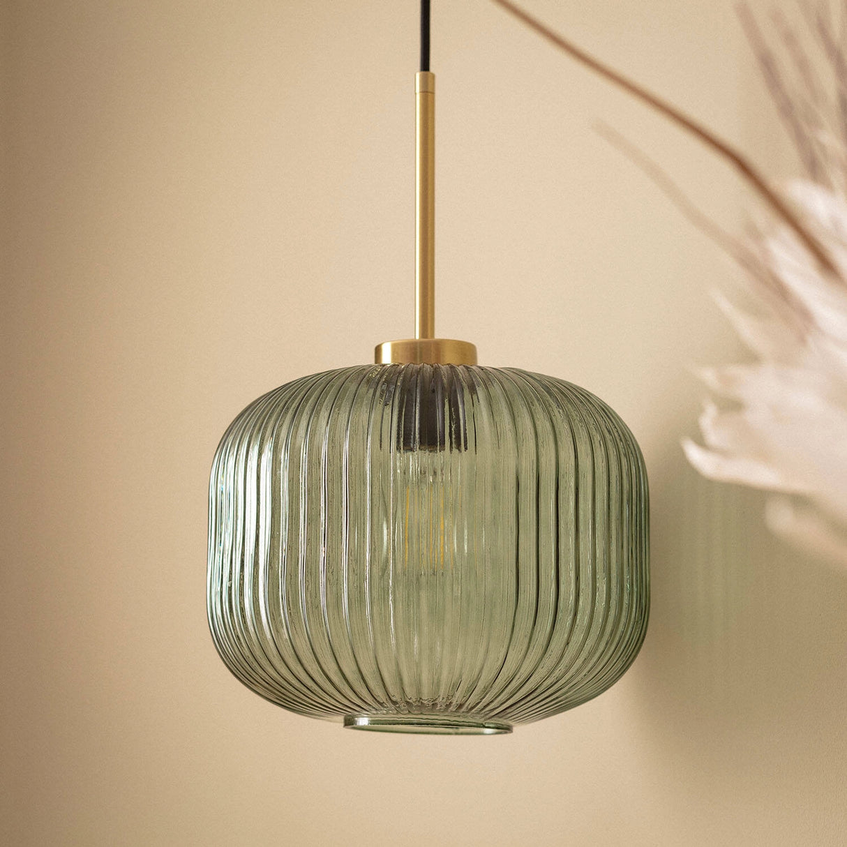 Hanglamp glas Edi ribbel rond E27 25 cm