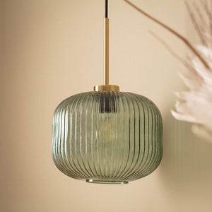 Hanglamp glas Edi ribbel rond E27 25 cm