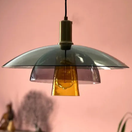 Gekleurde hanglamp vintage 'Wilson' retro glazen kap e27 45cm