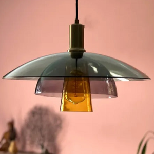 Gekleurde hanglamp vintage 'Wilson' retro glazen kap e27 45cm