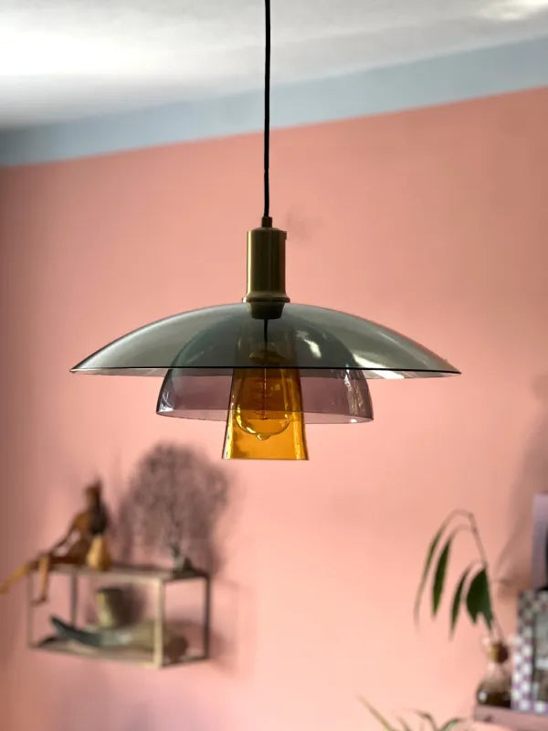 Gekleurde hanglamp vintage 'Wilson' retro glazen kap e27 45cm