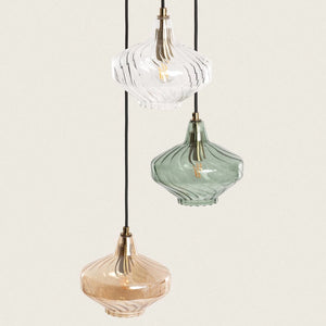 Hanglamp glas gekleurd rond 3x e27 fitting