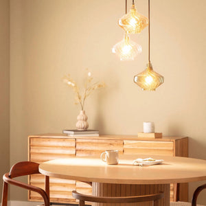 Hanglamp glas gekleurd rond 3x e27 fitting