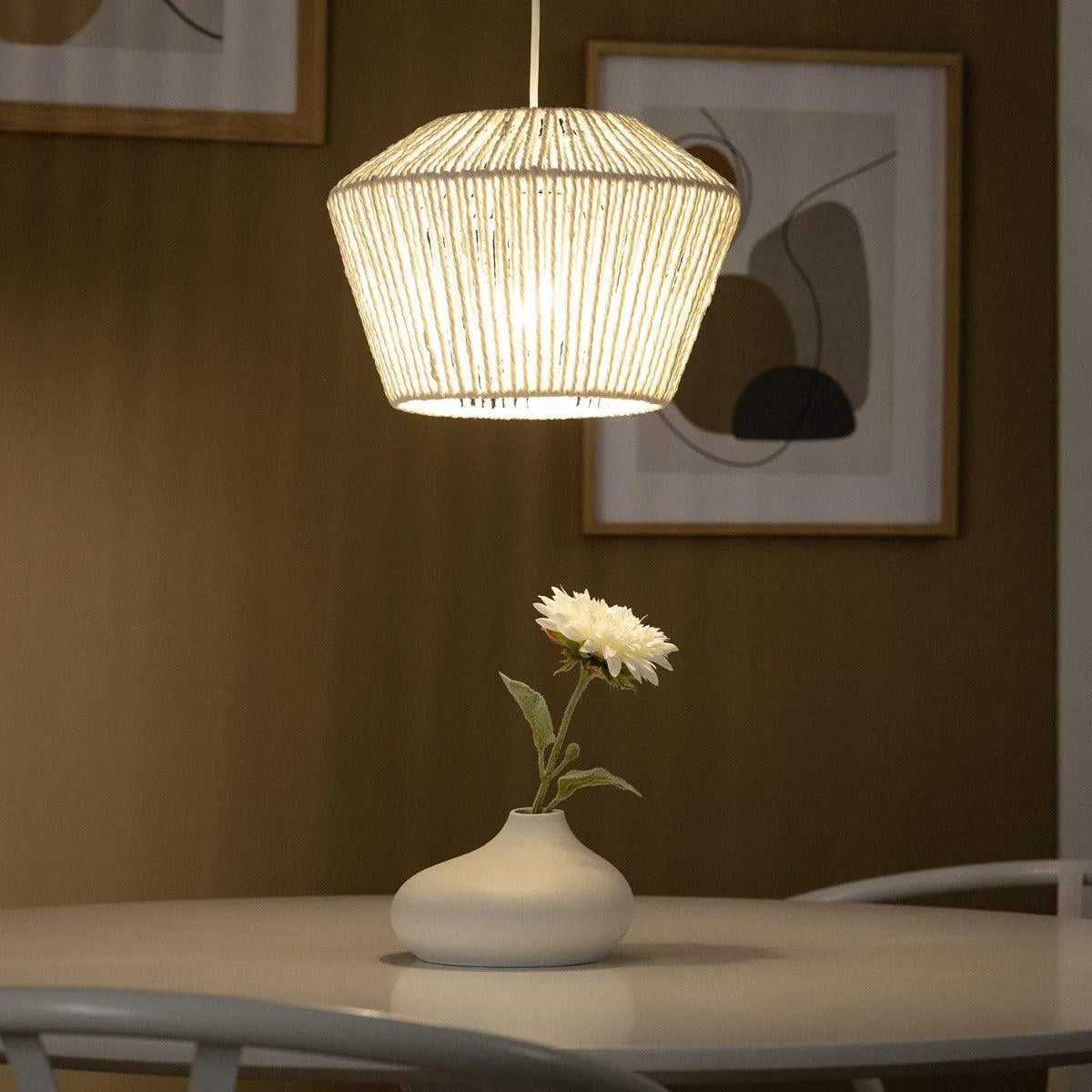 Hanglamp touw gevlochten eettafel
