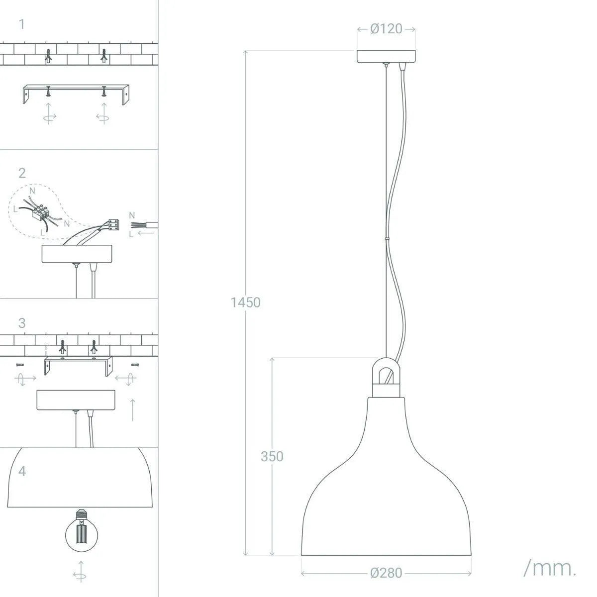 Hanglamp wit modern 'Lupa' E27 fitting hout 280mm - FOIR