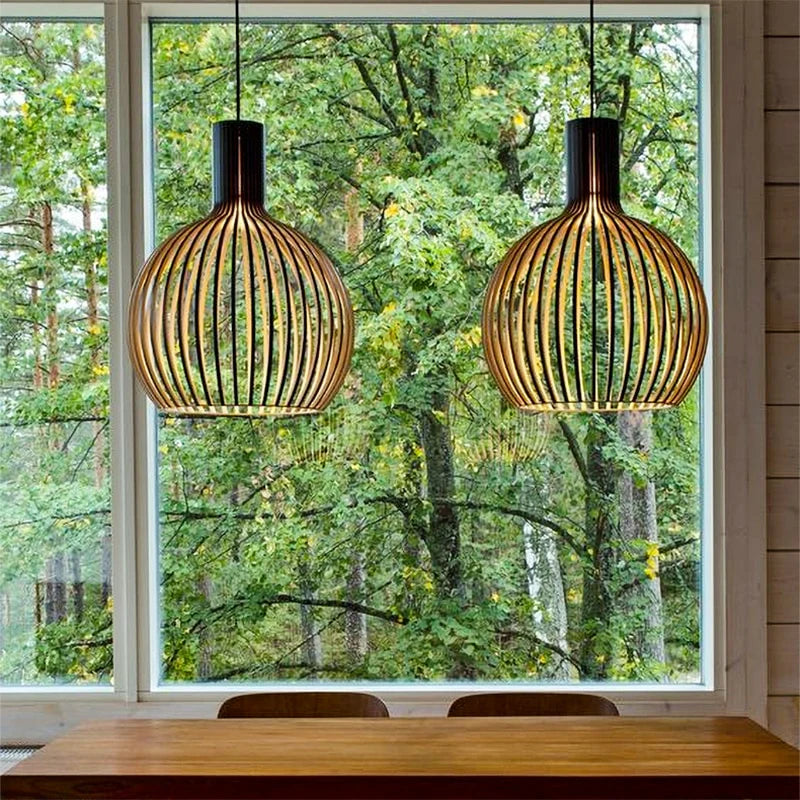 Hanglamp hout 'Bois' zwart / blank hout E27 design