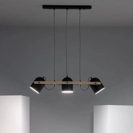 Verstelbare hanglamp zwart met hout 'Jasper' 3 kappen 78 cm E27 - FOIR