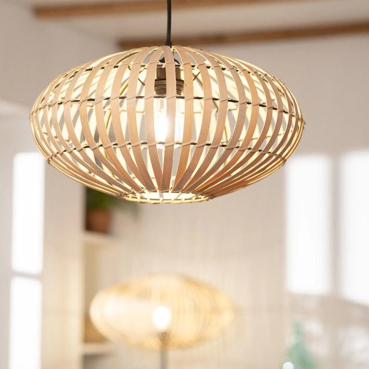 Hanglamp hout rond e27 fitting groot natuur