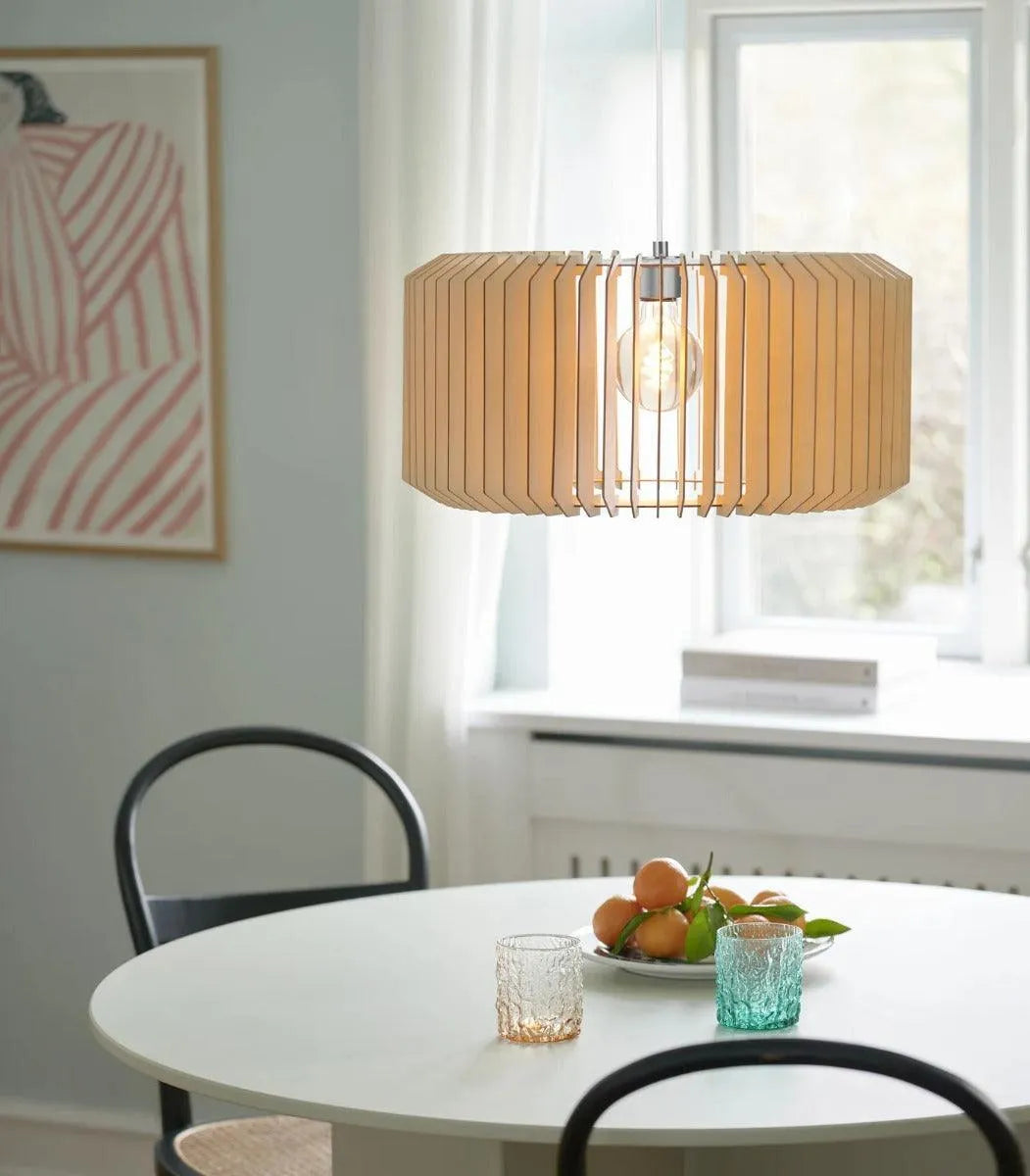 Moderne open hanglamp hout e27 fitting metaal fsc goedgekeurd