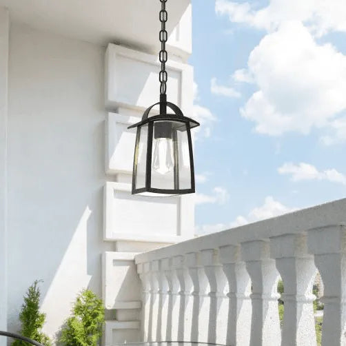 Buiten hanglamp zwart E27 Lutec 'Kelsey' glas metaal vierkant 17 cm - FOIR