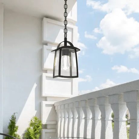 Buiten hanglamp zwart E27 Lutec 'Kelsey' glas metaal vierkant 17 cm - FOIR
