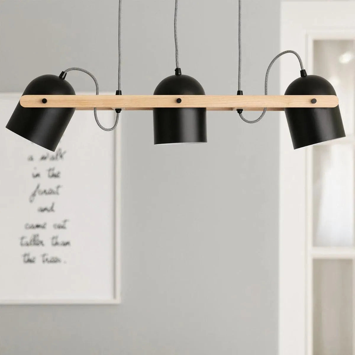 Verstelbare hanglamp zwart met hout 'Jasper' 3 kappen 78 cm E27 - FOIR