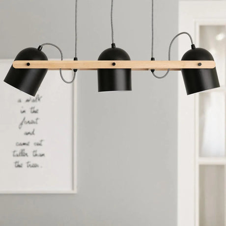 Verstelbare hanglamp zwart met hout 'Jasper' 3 kappen 78 cm E27 - FOIR