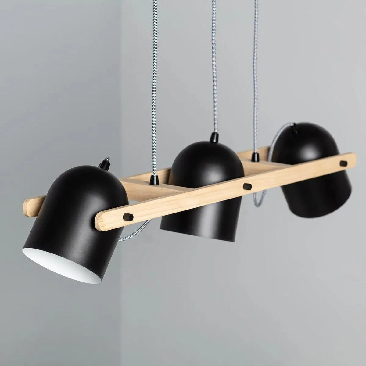 Verstelbare hanglamp zwart met hout 'Jasper' 3 kappen 78 cm E27 - FOIR