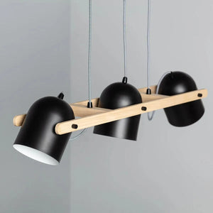 Verstelbare hanglamp zwart met hout 'Jasper' 3 kappen 78 cm E27 - FOIR