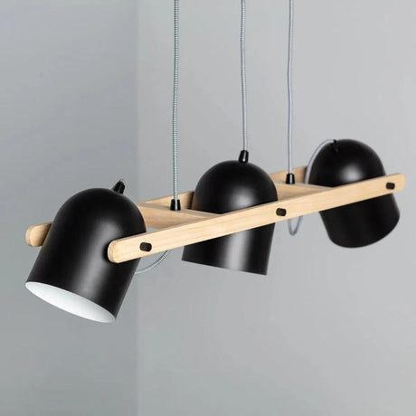 Verstelbare hanglamp zwart met hout 'Jasper' 3 kappen 78 cm E27 - FOIR