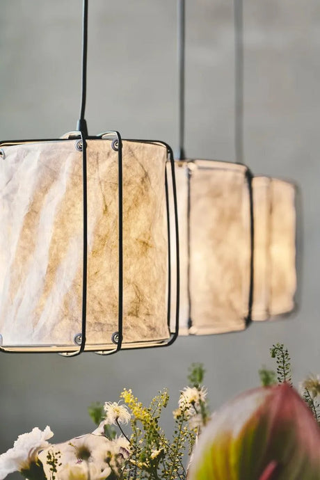 Brede hanglamp eettafel met 3 papieren kappen met E27 fittingen Nordlux Cardine - FOIR