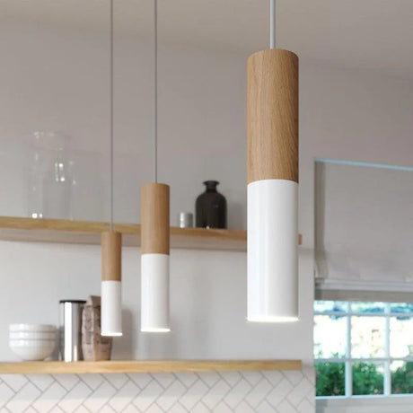 Hanglamp spot E14 fitting losse kap hout titanium-Wit - FOIR